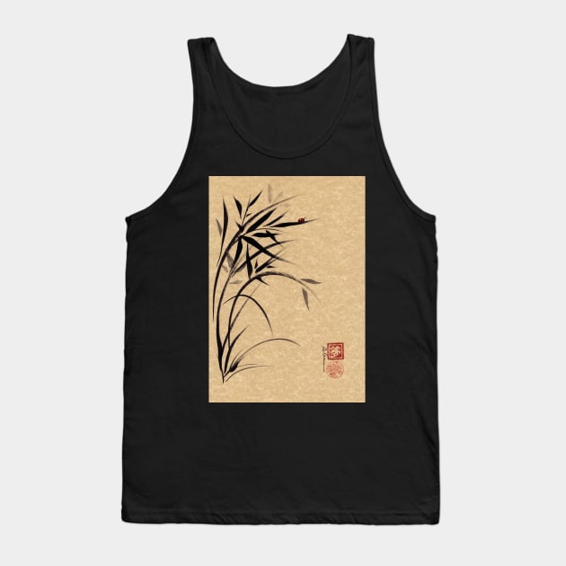 "Serene"  Sumi-e ladybug & bamboo ink brush painting Tank Top by tranquilwaters